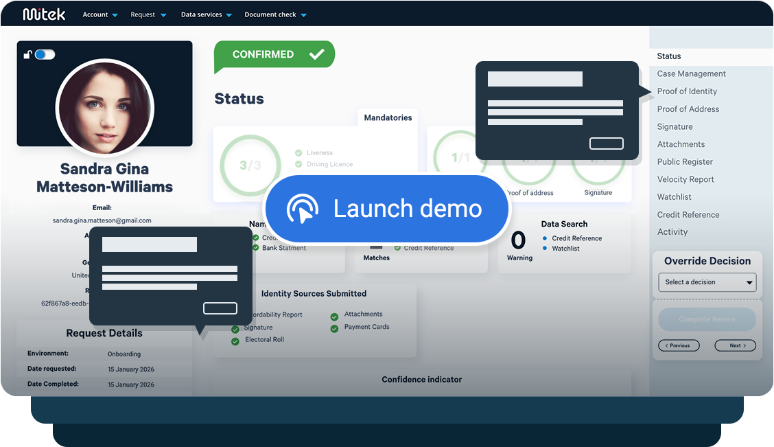 Launch interactive demo of the Mitek MiVIP dashboard and case management