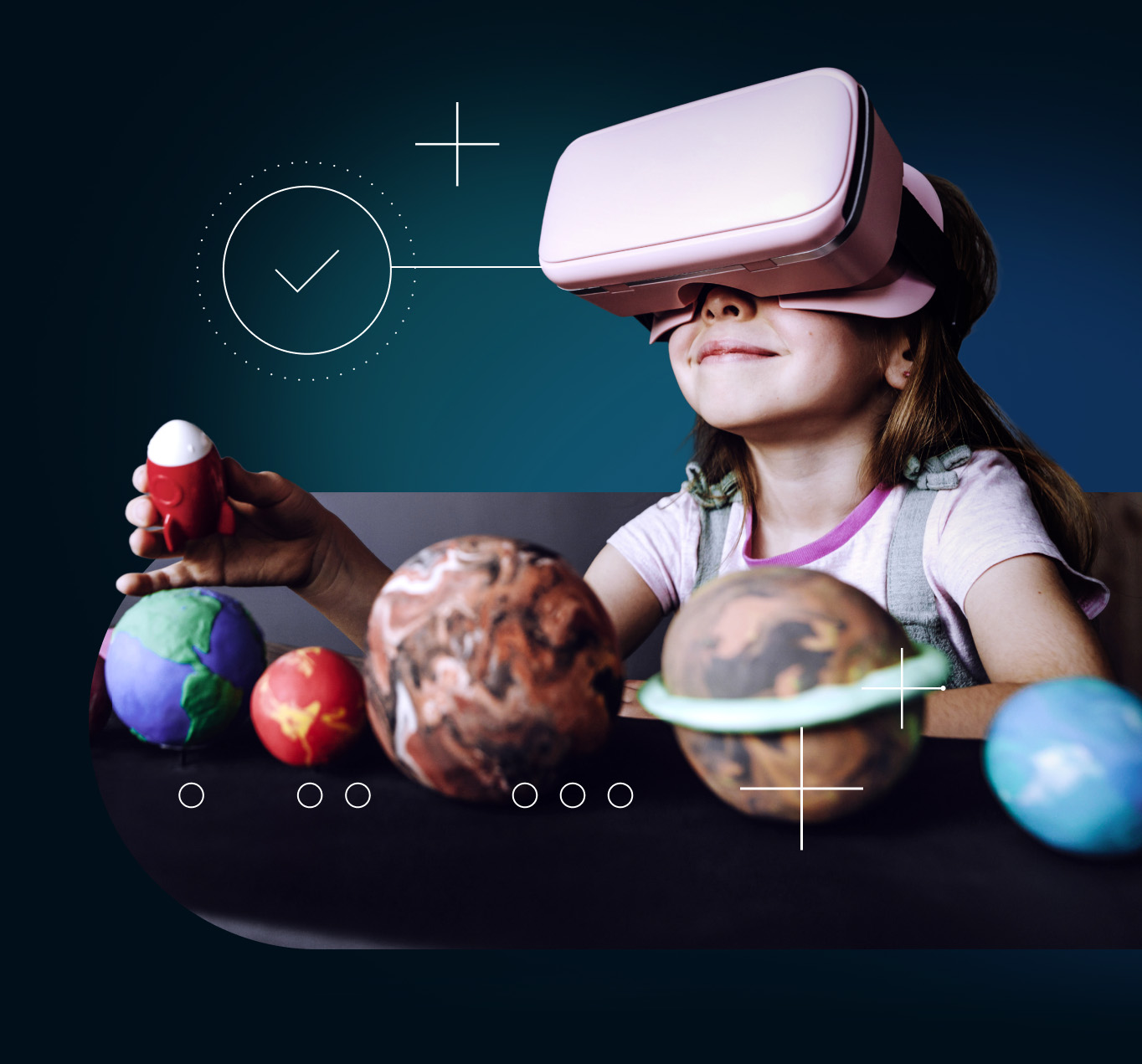 Young girl using virtual reality to safely explore the digital universe